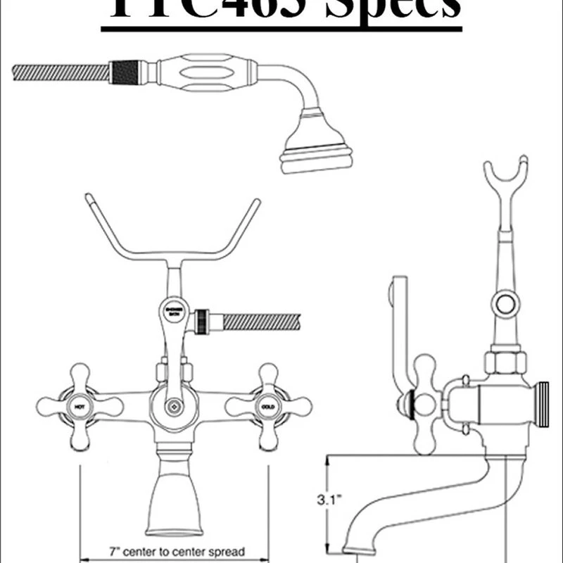 The Tub Connection Clawfoot Tub Faucet, Hand-Held Shower, 2" Deck Mount Risers, Polished Chrome 2 The Tub Connection Clawfoot Tub Faucet, Hand-Held Shower, 2" Deck Mount Risers, Polished Chrome - Image 2