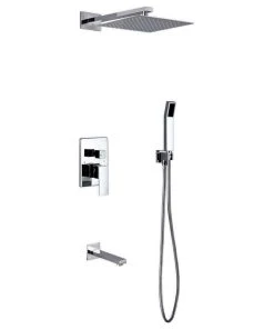 KUBEBATH Aqua Piazza Set, 12" Square Rain Shower, Handheld And Tub Filler, Chrome