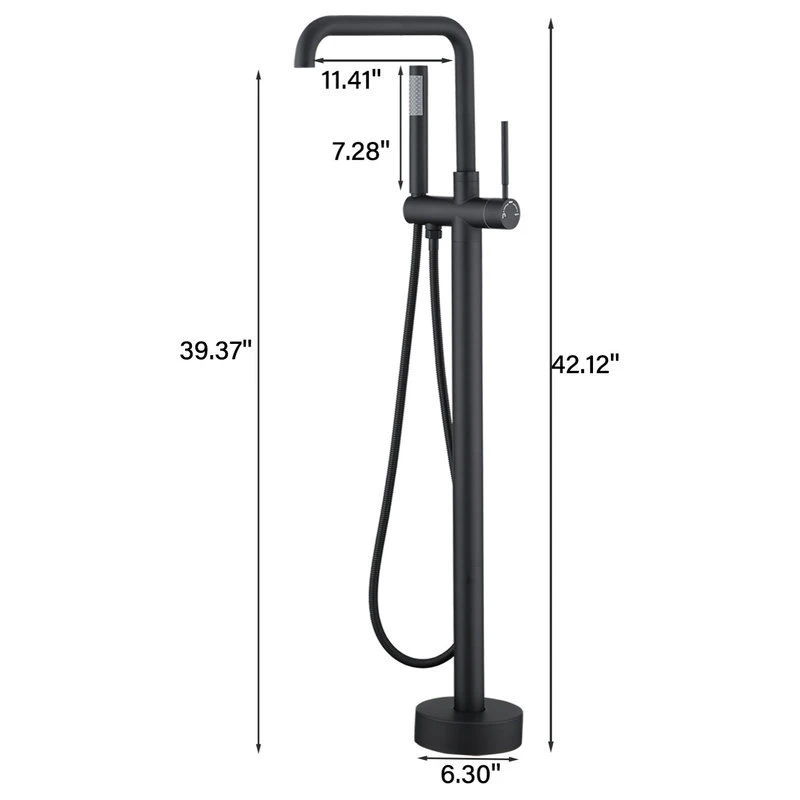 JimsMaison Single Handle Floor Mounted Freestanding Tub Filler With Hand Shower 7 JimsMaison Single Handle Floor Mounted Freestanding Tub Filler With Hand Shower - Image 7