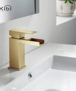 Kibi USA Waterfall Single Handle Bathroom Faucet KBF1004, Brush Gold, W/ Drain -Moen-shop 4091718c0f1b5392 6908 w800 h800 b0 p0