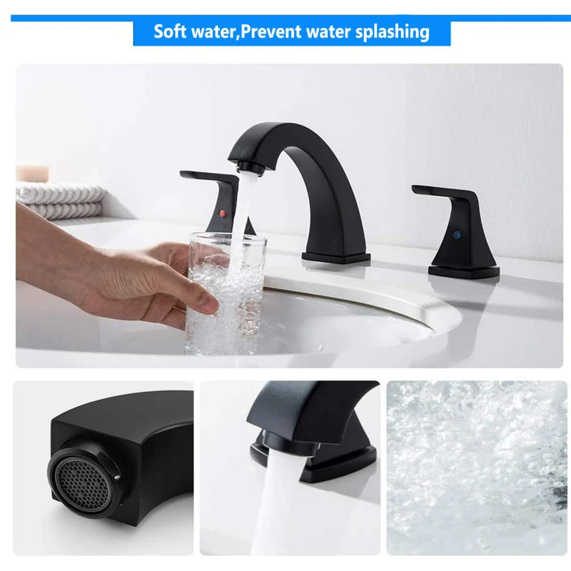 Maxwell Bathroom & Kitchen Inc 8 Inch Widespread Double Handles Bathroom Faucet With Pop Up Drain, Matte Black 3 Maxwell Bathroom & Kitchen Inc 8 Inch Widespread Double Handles Bathroom Faucet With Pop Up Drain, Matte Black - Image 3