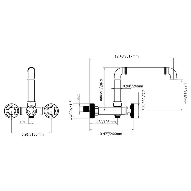 HOMARY Ruth Industrial Pipe Wall Mounted Bathtub Filler Faucet, Hand Shower 9 HOMARY Ruth Industrial Pipe Wall Mounted Bathtub Filler Faucet, Hand Shower - Image 9