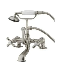 Kingston Brass Vintage 7" Deck Mount Clawfoot Tub Filler With Hand Shower, Satin Nickel