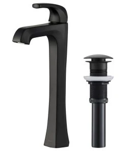 Kraus USA, Inc. Esta Single Handle Lever 1-Hole Vessel Bathroom Faucet Matte Black W PU Drain