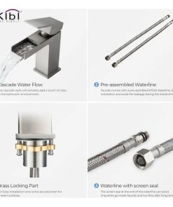 Kibi USA Waterfall Single Handle Bathroom Faucet KBF1004, Brush Nickel, W/ Drain -Moen-shop 45711fa60f1b5386 7386 w800 h800 b1 p0