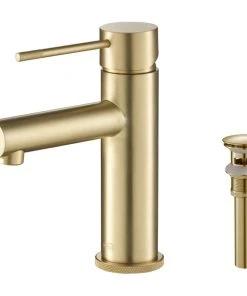 Kibi USA Circular X Brass Single Hole Bathroom Faucet KBF1010, Brush Gold, With Drain