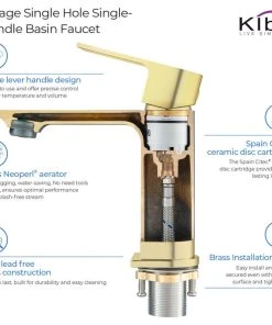 Kibi USA KIBI Mirage Single Handle Bathroom Faucet, Brush Gold, With Drain -Moen-shop 4671e31e0f1b4e5e 7748 w800 h800 b1 p0