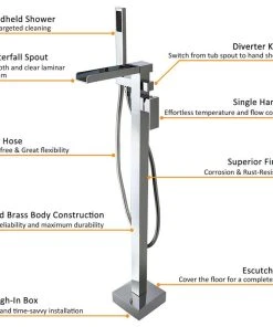 HOMARY Modern Waterfall Freestanding Bathroom Bathtub Faucet Floor Mount Tub Filler, Ch -Moen-shop 46f13e5400137ac5 0715 w800 h800 b1 p0