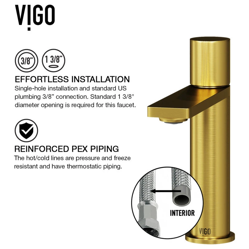 VIGO Halsey Single Hole Bathroom Faucet, Matte Gold 11 VIGO Halsey Single Hole Bathroom Faucet, Matte Gold - Image 11