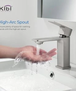 Kibi USA KIBI Mirage Single Handle Bathroom Faucet, Brush Nickel, With Drain -Moen-shop 48e1de450f1b4e01 6584 w800 h800 b0 p0