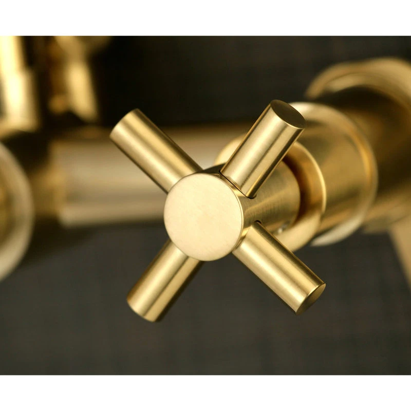 Kingston Brass Aqua Vintage 7" Adjustable Wall Mount Tub Faucet, Brushed Brass 2 Kingston Brass Aqua Vintage 7" Adjustable Wall Mount Tub Faucet, Brushed Brass - Image 2