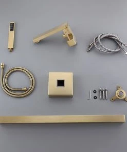 HOMARY Brushed Gold Freestanding Tub Filler Floor Mount Bathtub Faucet With Hand Shower -Moen-shop 4e61c0a90180f541 5318 w800 h800 b0 p0