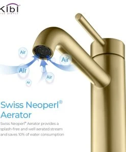 Kibi USA Circular Brass Single Handle Bathroom Faucet KBF1009, Brush Gold, With Drain -Moen-shop 4ea182920f1b5713 8264 w800 h800 b1 p0