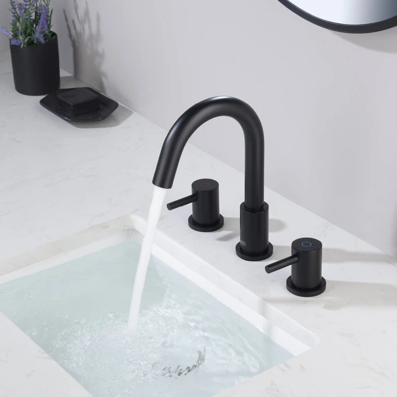 Kibi USA Circular Widespread Sink Faucet With Pop Up Drain, Matte Black 4 Kibi USA Circular Widespread Sink Faucet With Pop Up Drain, Matte Black - Image 4