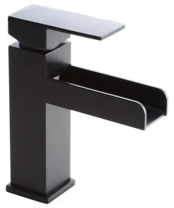 HOMARY Modern Single Hole Waterfall Bathroom Sink Faucet Solid Brass, Matte Black
