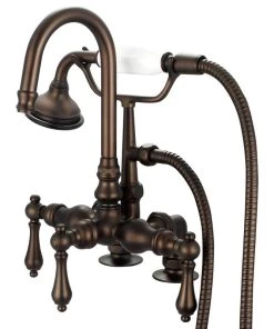 Water Creation Vintage 3-3/8" Center Deck Mount Tub Faucet & Handheld Shower, Lever Handles