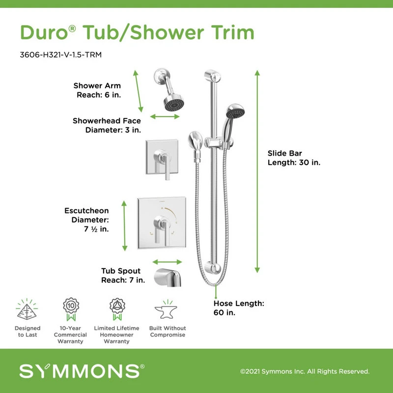 Symmons Duro Shower Trim Kit, Tub Spout, Single Spray, Hand Spray, Polished Chrome 3 Symmons Duro Shower Trim Kit, Tub Spout, Single Spray, Hand Spray, Polished Chrome - Image 3