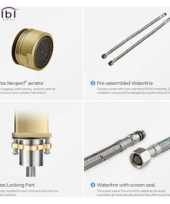 Kibi USA Cubic Single Hole Bathroom Faucet KBF1002, Brush Gold, W/ Drain -Moen-shop 5481c54b0f1b521b 8406 w800 h800 b1 p0