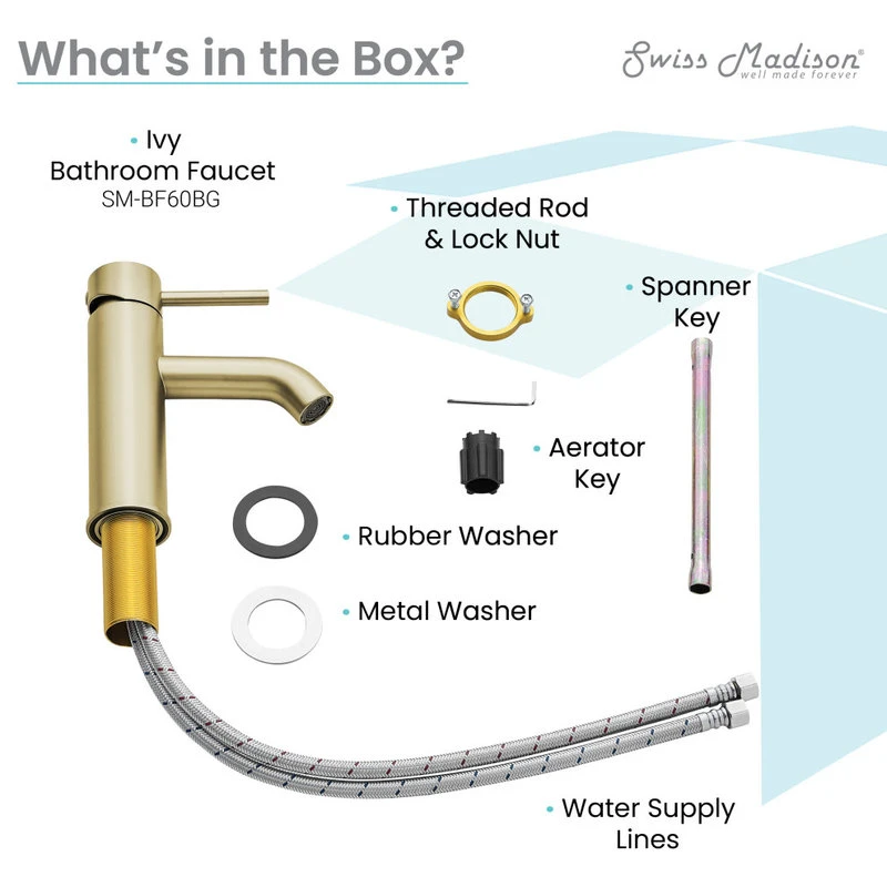 Swiss Madison Ivy Single Hole Single Handle Bathroom Faucet, Brushed Gold 11 Swiss Madison Ivy Single Hole Single Handle Bathroom Faucet, Brushed Gold - Image 11