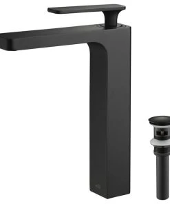 Kibi USA Infinity Single Handle Vessel Sink Faucet KBF1007, Matte Black, W/ Drain