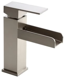 HOMARY Modern Single Hole Waterfall Bathroom Sink Faucet Solid Brass, Brushed Nickel