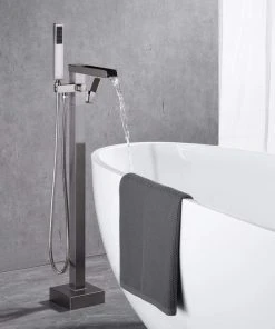 JimsMaison Single Handle Floor Mounted Freestanding Tub Filler With Hand Shower, Brushed Ni -Moen-shop 59c1ea2f030742fe 7658 w800 h800 b0 p0