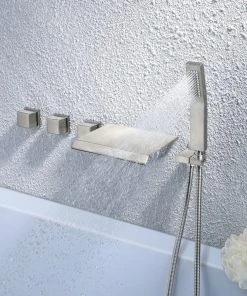 HOMARY Moda Waterfall Wall Mounted Tub Filler Faucet With Hand Shower Brushed Nickel -Moen-shop 5ad13eb30040abb0 2433 w800 h800 b0 p0