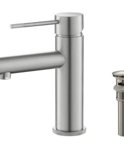 Kibi USA Circular X Brass Single Hole Bathroom Faucet KBF1010, Brush Nickel, With Drain