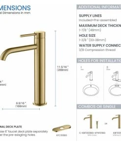Kibi USA Circular Brass Single Handle Bathroom Faucet KBF1009, Brush Gold, With Drain -Moen-shop 5c41475701ba5990 3218 w800 h800 b1 p0