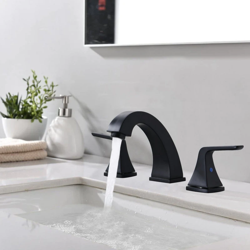 Maxwell Bathroom & Kitchen Inc 8 Inch Widespread Double Handles Bathroom Faucet With Pop Up Drain, Matte Black 2 Maxwell Bathroom & Kitchen Inc 8 Inch Widespread Double Handles Bathroom Faucet With Pop Up Drain, Matte Black - Image 2
