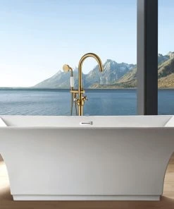 Jims Maison Freestanding Cross Double Handle High Arc Bathtub Faucet With Shower Hose, Gold -Moen-shop 5f514c9f02442a43 3184 w800 h800 b0 p0