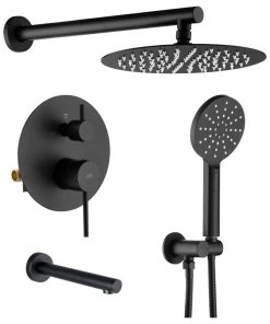 Kibi USA Circular Pressure 3-Function Shower System, Rough-In Valve, Matte Black