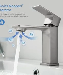 Kibi USA KIBI Mirage Single Handle Bathroom Faucet, Brush Nickel, With Drain -Moen-shop 603181d20f1b4e02 6584 w800 h800 b0 p0