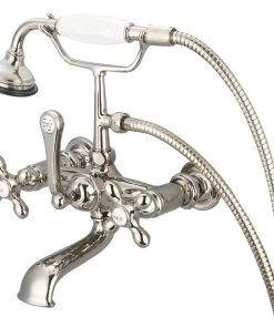 Water Creation Vintage 7" Spread Wall Mount Tub Faucet & Handheld Shower, Cross Handles