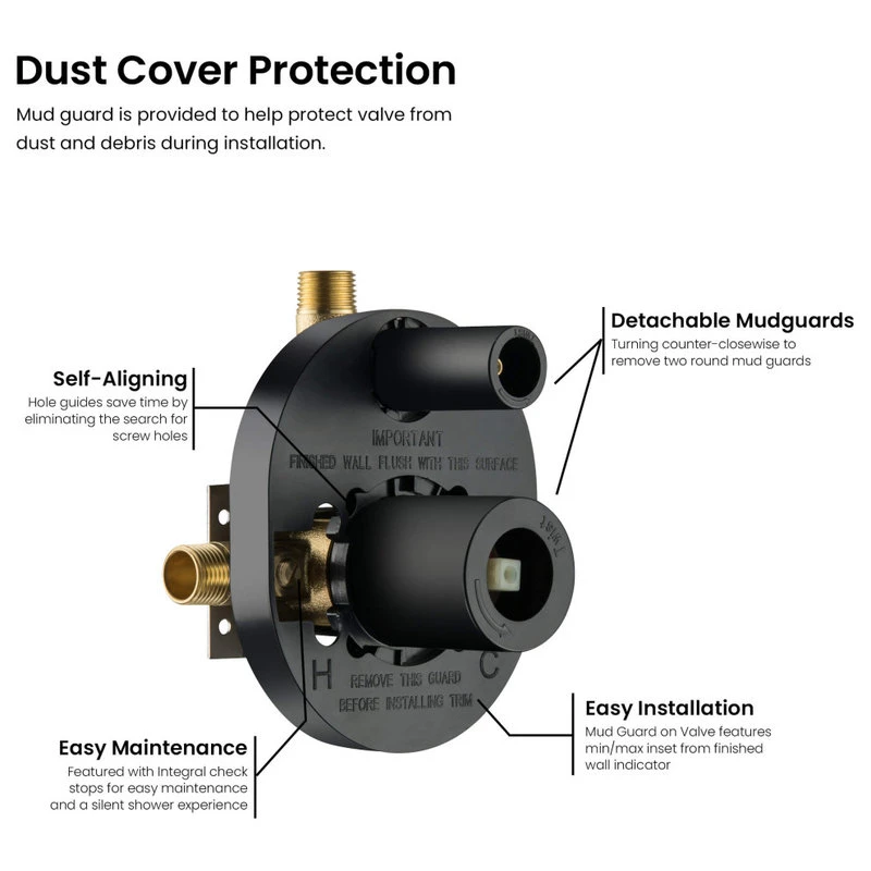 Kibi USA Cube Pressure 3-Function Shower System, Rough-In Valve, Brushed Gold 7 Kibi USA Cube Pressure 3-Function Shower System, Rough-In Valve, Brushed Gold - Image 7