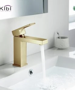 Kibi USA Cubic Single Hole Bathroom Faucet KBF1002, Brush Gold, W/ Drain -Moen-shop 61c1e91e0f1b5219 8406 w800 h800 b0 p0