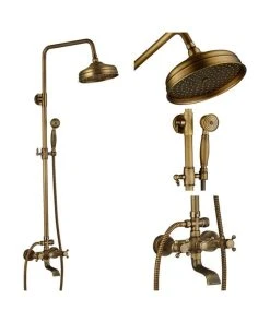 Miron Demid LLC Bronze Rainfall Shower Mixer Faucet Wall Mounted System With Handshower, B-01