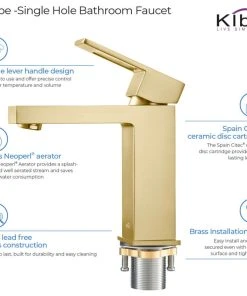 Kibi USA Cubic Single Hole Bathroom Faucet KBF1002, Brush Gold, W/ Drain -Moen-shop 64c1d82c0f1b521a 8406 w800 h800 b1 p0