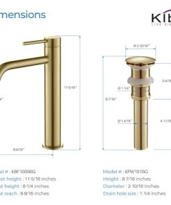 Kibi USA Circular Brass Single Handle Bathroom Faucet KBF1009, Brush Gold, With Drain -Moen-shop 6601415400ca6f8e 8264 w800 h800 b1 p0
