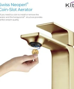 Kibi USA KIBI Mirage Single Handle Bathroom Faucet, Brush Gold, With Drain -Moen-shop 66317a290f1b4e5f 7748 w800 h800 b1 p0