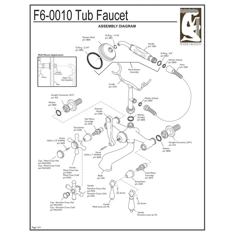 Water Creation Vintage 7" Spread Wall Mount Tub Faucet & Handheld Shower, Cross Handles 3 Water Creation Vintage 7" Spread Wall Mount Tub Faucet & Handheld Shower, Cross Handles - Image 3
