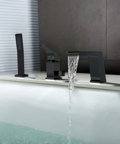 HOMARY Rosa Contemporary Deck Mounted Waterfall Black Roman Tub Faucet, Hand Shower -Moen-shop 6c313dd2017bc183 5957 w800 h800 b0 p0