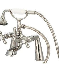 Water Creation Vintage Classic Deck Mount Tub Faucet With Handshower, Polished Nickel Pvd Finis
