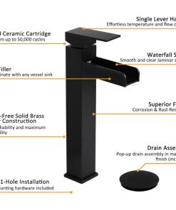 HOMARY Contemporary Single Handle Waterfall Spout Bathroom Vessel Sink Faucet, Matte Bl -Moen-shop 6c5153210013837c 4877 w800 h800 b1 p0