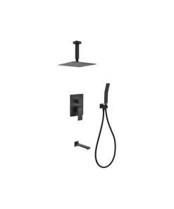 KUBEBATH Aqua Piazza 8" Ceiling Square, Rain Shower, Handheld, Tub Filler, Matte Black