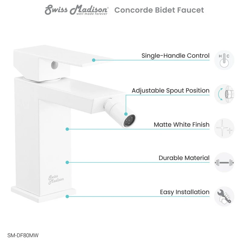 Swiss Madison Concorde Bidet Faucet, Matte White 6 Swiss Madison Concorde Bidet Faucet, Matte White - Image 6