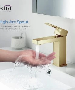 Kibi USA Cubic Single Hole Bathroom Faucet KBF1002, Brush Gold, W/ Drain -Moen-shop 7111a5de0f1b521a 8406 w800 h800 b0 p0