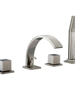 Dawn Kitchen & Bath Products, Inc Dawn 4-Hole Tub Filler, Handshower, Handles And Sheetflow Spout, Brushed Nickel