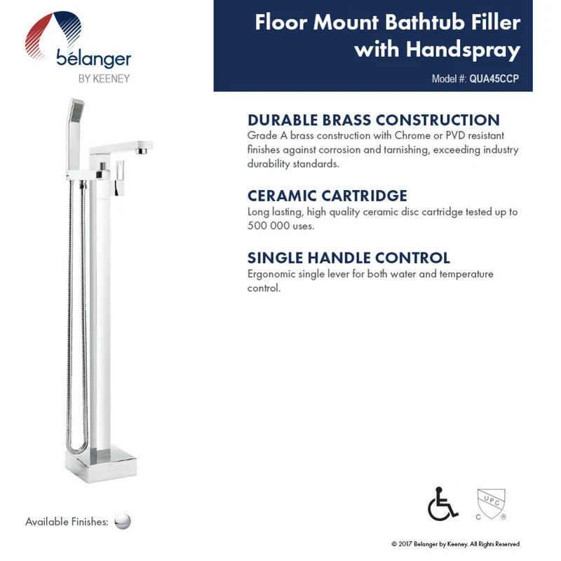Keeney Holdings LLC Belanger QUA45 Single Handle Freestanding Tub Filler, Polished Chrome 4 Keeney Holdings LLC Belanger QUA45 Single Handle Freestanding Tub Filler, Polished Chrome - Image 4