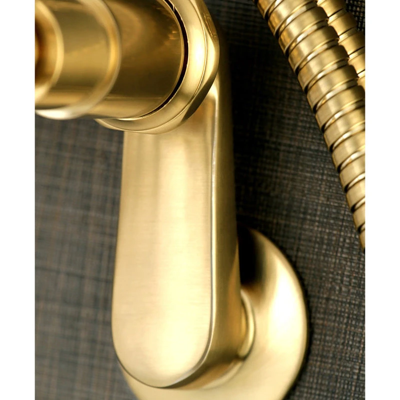 Kingston Brass Aqua Vintage 7" Adjustable Wall Mount Tub Faucet, Brushed Brass 3 Kingston Brass Aqua Vintage 7" Adjustable Wall Mount Tub Faucet, Brushed Brass - Image 3